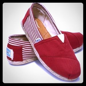 Toms Red and White Striped Canvas Slip-on Shoe